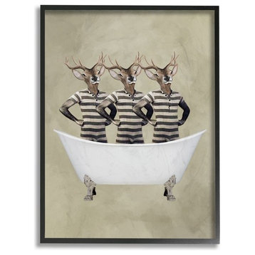 Three Deer Men In A Bathtub, Framed, 24"x30"