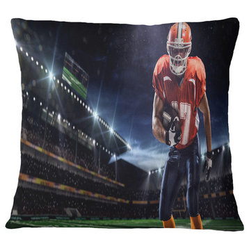American Footballer in Action On Stadium Sport Throw Pillow, 16"x16"