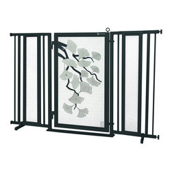Fusion Gates - Fusion Gate with Ginkgo in Platinum Design, Black, 60"-65" - Dog Gates
