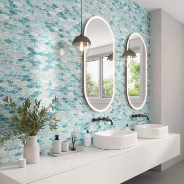 Coastal Dreams Elongated Hex Glass Mosaic Tile