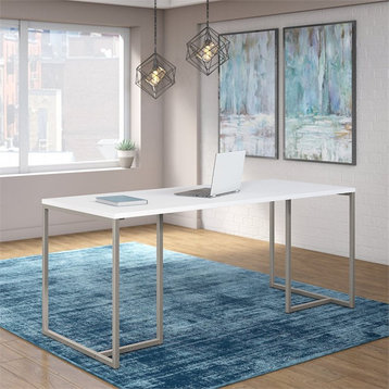 Pemberly Row 72" Engineered Wood Table Desk with Metal Base in White