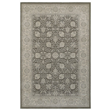 Rowen Border Floral Panel Brown and Ivory Rug, 9'10"x12'10"