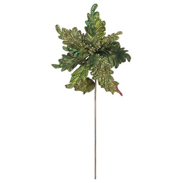Vickerman 20" Green Poinsettia 14" Flower 3/Bg