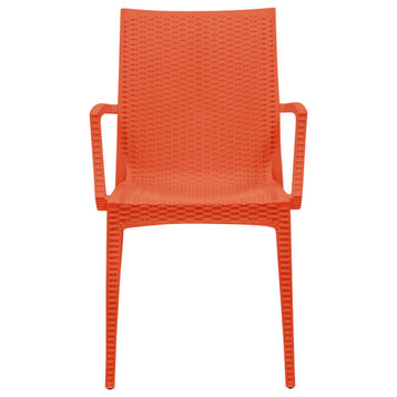 LeisureMod Weave Mace Indoor/Outdoor Chair, With Arms, Set of 2 Orange