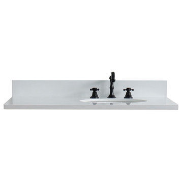 37" White Quartz Countertop and Single Oval Right Sink