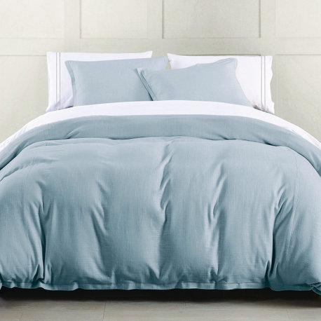 Hera Washed Linen Flange Duvet Cover, 1 Piece, Light Blue, King