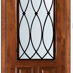 Prehung Single Door 96 Wood Alder La Salle 2/3 Lite Wrought Iron - Front Doors