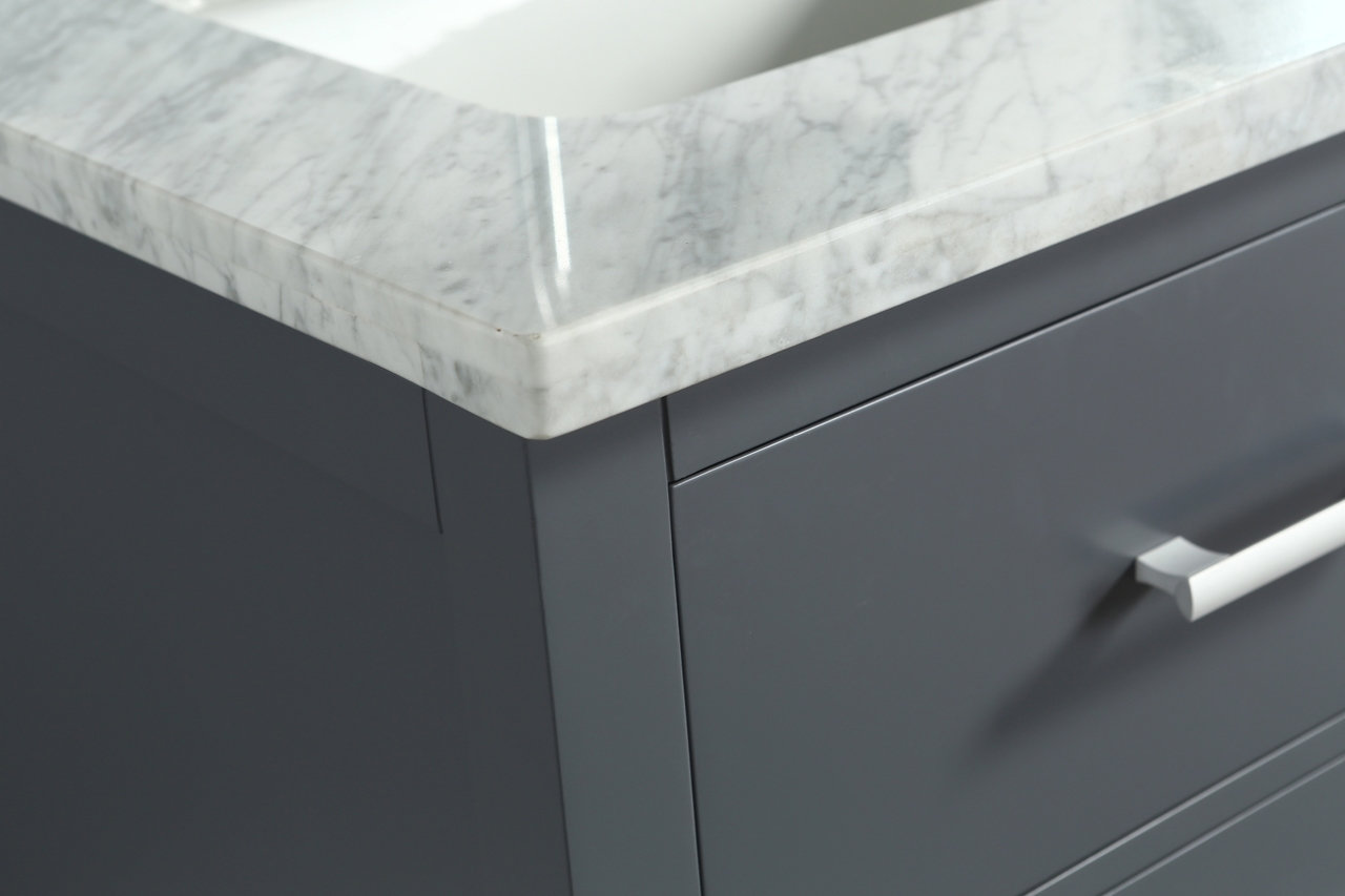 London 61" Double Sink Vanity Set, Gray with White Carrera Marble Top ...