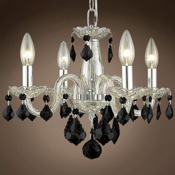 Victorian Design 4 Light 15" Cognac Chandelier With Black Crystals & Led Bulb