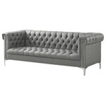 Inspired Home - Grete PU Leather Sofa, Nailhead Trim With Y-Legs, Gray/Silver Tone - Our PU leather sofa adds a gentle sophistication in the confines of your living room, bedroom or entryway. Featuring scroll arm, rich PU leather upholstery, luxury button tufting and modern Y-shaped legs. This elegant accent piece provides both functionality and a focal point of color and style that seamlessly blend with your main furniture to create a dynamic and cozy interior space to come home to.FEATURES: