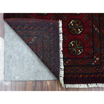Red, Soft Organic Wool Hand Knotted, Afghan Khamyab Bokara Mat Rug, 2'1"x3'0"