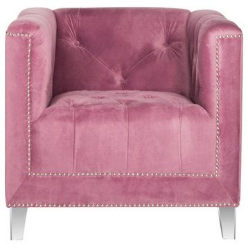 Barry Glam Tufted Acrylic Club Chair With Silver Nail Heads Plum/Clear