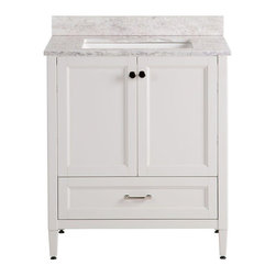 Claxby 31 in. W x 22 in. D x 38.3 in. H Vanity in Cream with Stone Effects Vanit - Bathroom Vanities And Sink Consoles