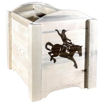 Montana Woodworks Homestead Wood Magazine Rack with Engraved Bronc in Natural