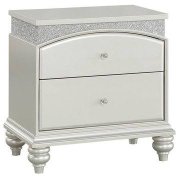 Bowery Hill Transitional 2 Drawer Nightstand in Platinum