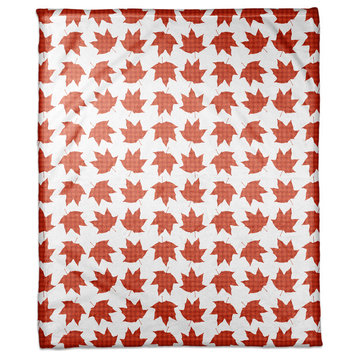 Plaid Fall Leaves Fleece Throw Blanket, 50"x60"
