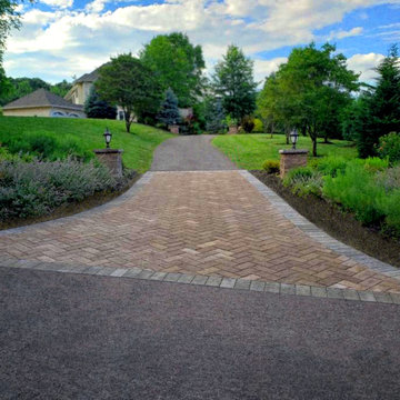 Driveway Apron Flanked by Lamp Pillars