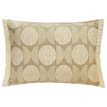 Beige Linen Embroidery 12"x14" Lumbar Pillow Cover - Cecil