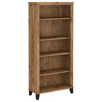 Bookcase, Wooden Frame With Tapered Legs and Adjustable Shelves, Fresh Walnut