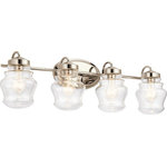 Kichler Lighting - Kichler Lighting 55040PN Janiel - Four Light Bath Vanity - The Janiel 33.25 inch 4 light vanity light with shJaniel Four Light Ba Polished Nickel Clea *UL Approved: YES Energy Star Qualified: YES ADA Certified: n/a  *Number of Lights: Lamp: 4-*Wattage:75w A19 bulb(s) *Bulb Included:No *Bulb Type:A19 *Finish Type:Polished Nickel