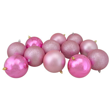 12ct Bubblegum Pink Shatterproof 4-Finish Christmas Ball Ornaments 4" (100mm)