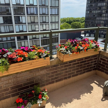 Custom Apartment Balcony Garden with Custom Cedar Flower Planter Boxes