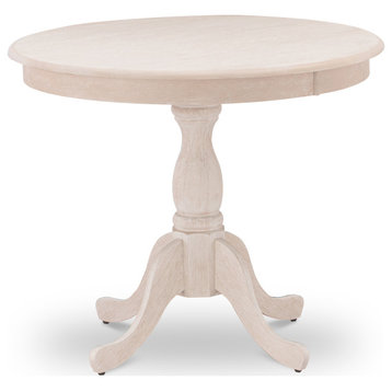 Round Table Butter Cream Color Top Surface, Asian Wood Pedestal Legs