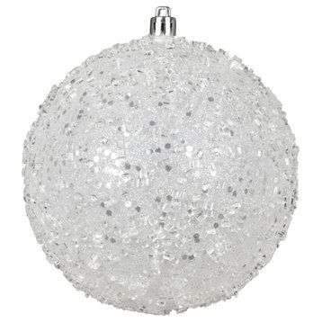 Vickerman N190411D 8" White Glitter Hail Ball Ornament