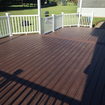Trex Transcend decking, Picture frame, white trim, vinyl railings