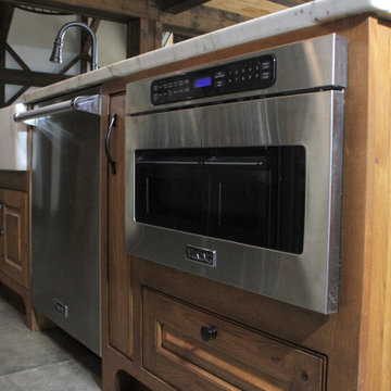 Rustic Hickory custom inset cabinets in Minwax Cherry with Vanilla Glaze
