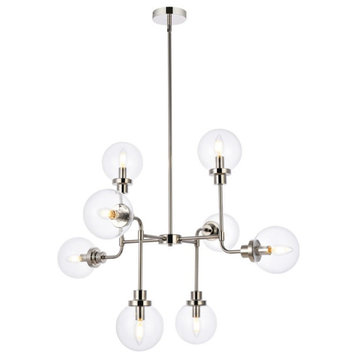 Hanson 8-Light Pendant in Polished Nickel & Clear Shade