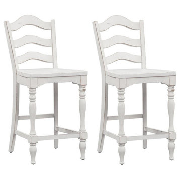 Ladder Back Counter Chair (RTA)-Set of 2 European Traditional White
