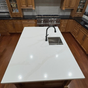 Classic Wood Kitchen with Modern Glass Backsplash