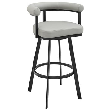 Nolagam Swivel Bar Stool in Black Metal with Light Grey Faux Leather