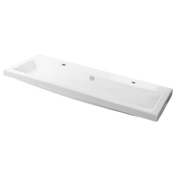 Large Rectangular Ceramic Wall Mounted, or Built-In Sink, Two Holes