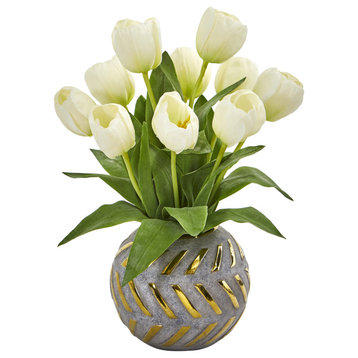 Tulip Artificial Arrangement, Decorative Vase