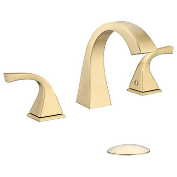 8" Brass Widespread Bathroom Sink Faucet, Brushed Gold