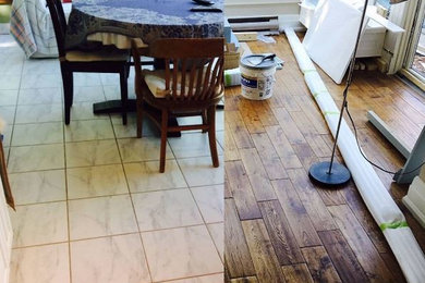 Before and After with wood looking tiles