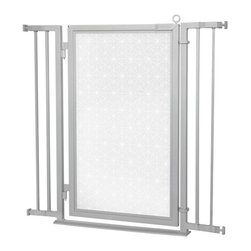 Fusion Gates - 32"-36" Satin Nickel Fusion Gate with Linear Lace in White Design - Baby Gates And Child Safety