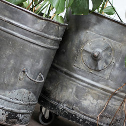 Khes Pair of Reclaimed Vintage Steel Industrial Chic Wheelbarrow Planters - Plants