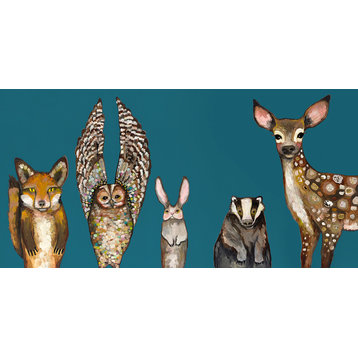 "Forest Animals" Stretched Canvas Art by Eli Halpin, Teal, 36"x18"