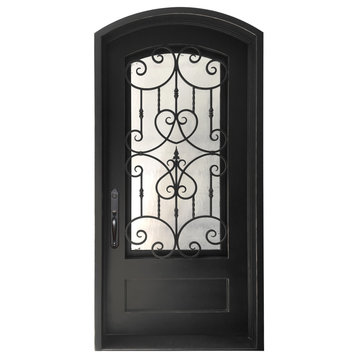 Estrella 46"x96" Wrought Iron Door, 8" Jamb, Aged Bronze Patina, Right Hand