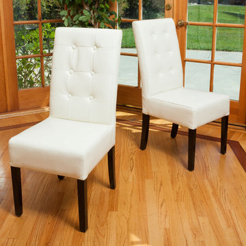 Dining Space featuring Harrison Tufted Ivory Leather Dining Chairs