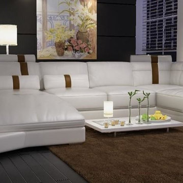 Modern White Bonded Leather Sectional Sofa with Built-in Lights