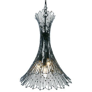 Rikki 3 Light Pendant in Carbon And Aged Gold