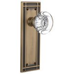 Nostalgic Warehouse - Mission Plate Passage Round Clear Crystal Glass Knob, Antique Brass - Complete Passage Set Without Keyhole, Mission Plate with Round Clear Crystal Knob, Antique Brass