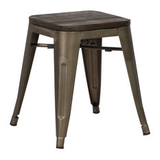 Poly and Bark - Trattoria 18" Stool, Set of 4, Elm Wood / Bronze - Bar Stools and Counter Stools