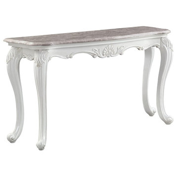 Traditional Coffee Table, Scrolled Ornamental Details With Exquisite Marble Top