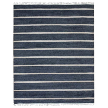 Hand Woven Flat Weave Kilim Wool Area Rug Contemporary Charcoal Cream, [Rectangle] 4'x6'