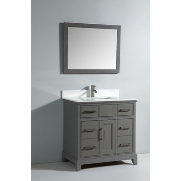 Bathroom Vanity Set With Engineered Marble Top, Gray, LED Sensor Mirror, 36"